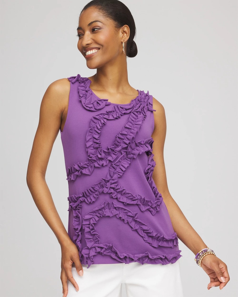 Sleeveless Ruffle-Appliqué Tank Top | Chico's